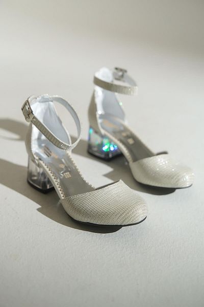 Miss Junior White Girl's Heeled Evening Dress Shoes with Lighted Transparent Heels