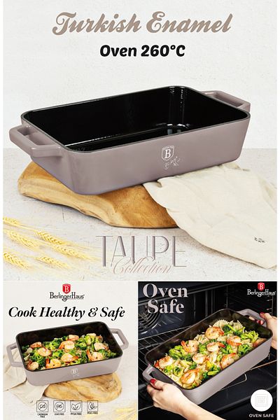 Berlinger Turkish Enamel Cast Iron Baking Tray 30 Cm Taupe Collection Oven 260°c