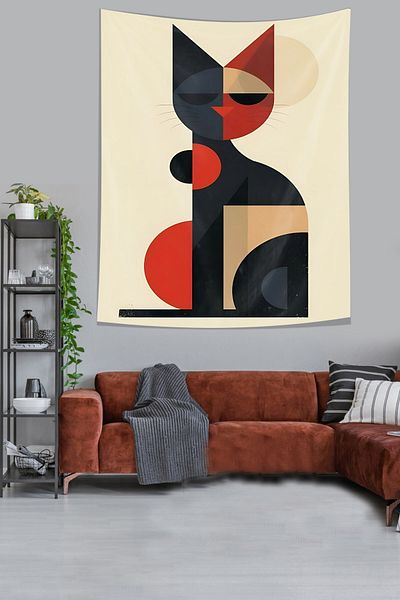 on the clouds Abstract Colorful Cat Minimalist Stain Resistant Fabric Wall Cloth Wall Carpet Tapestry