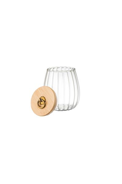 Dania Clear glass jar with wooden lid and airtight seal, size 12 cm