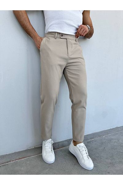 OHEPMODA Slim Fit Straight Lycra Men's Fabric Trousers