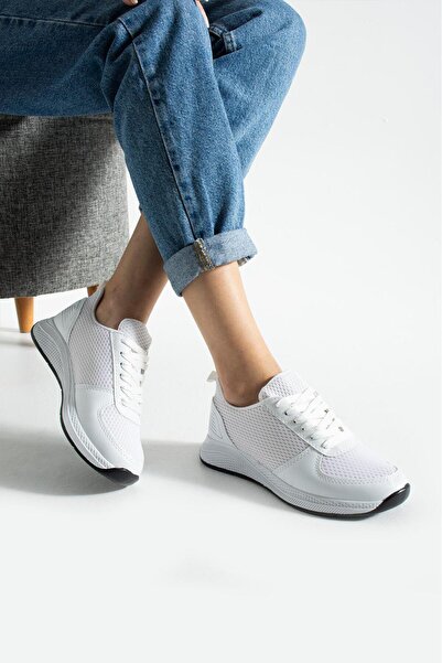 Beyaz - Kadın Fileli Sneaker Günlük Ayakkabı