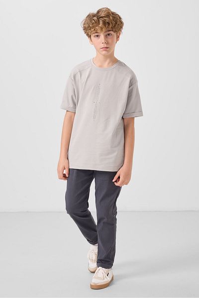 TOMMY LIFE Stone Cotton Soft Textured Oversize Printed Boy's T-Shirt - 11301