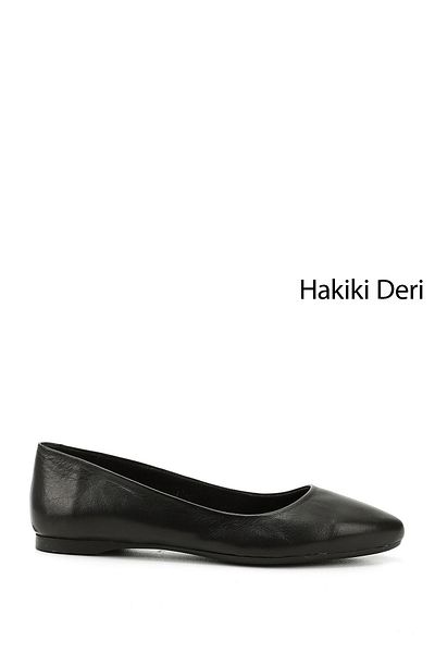 GÖNDERİ(R) Dámské/dívčí baleríny z pravé kůže s černou špičatou špičkou a plochou podrážkou