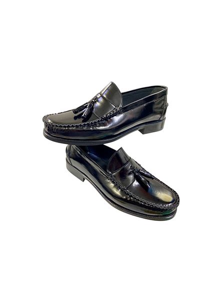 SULA Men's Loafer Tasseled Shoes Leather Sole Leather Black Opening Inner Leather