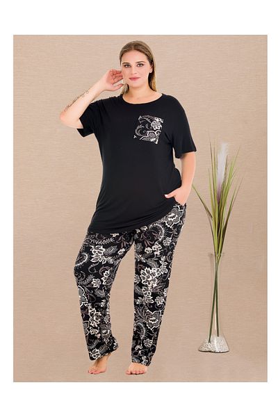 Lady Plus Size Flower Print Pajamas Set Bottom-Top 11011