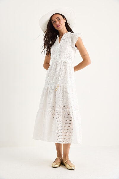 Bianco Lucci Rochie cu mâneci cu decolteu în V pentru femei, căptușită, lungime midi, cu scoici 3045 60283378