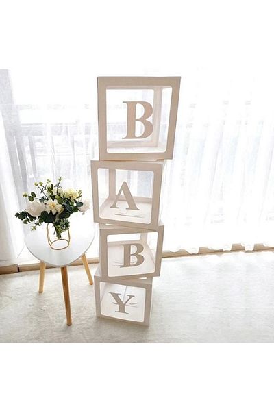 RÖNESANS PARTİ White Transparent Balloon Box with Baby Written 25X25 cm