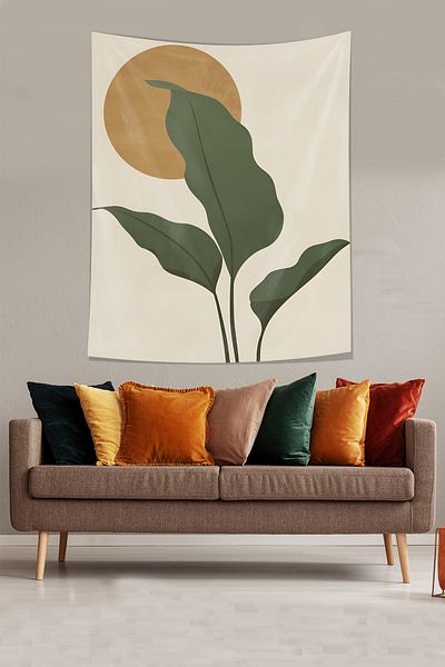 on the clouds Decorative Bohemian Large Leaf Pattern Stain Resistant Fabric Wall Cover Wall Carpet Tapestry