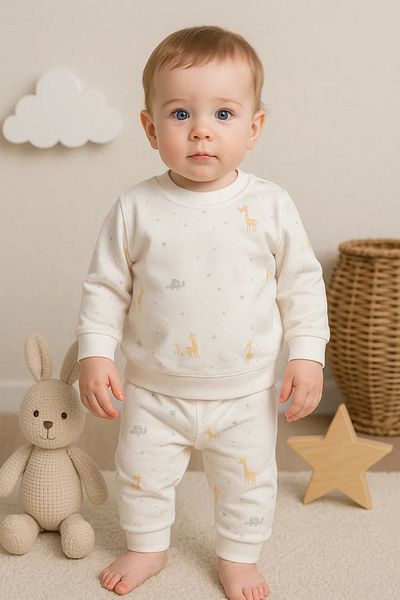 Babydonat Giraffe Patterned 2 Piece Baby Boy Suit 100% Cotton