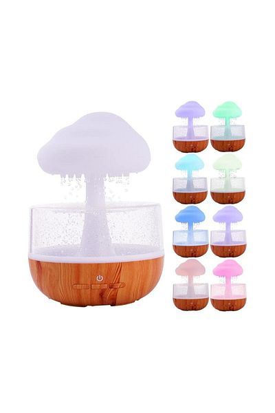MACVI Umidificator si Difuzor Aromaterapie Macvi® Nor de Ploaie, 7 Culori LED, Sunet Relaxant, USB, 400 ml