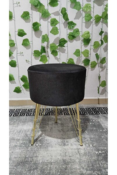 ÖZCAN METAL Metal Ayaklı Yuvarlak Puf Lüks Tabure Koltuk Gold Puf