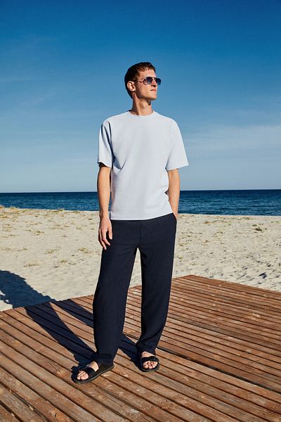 GRIMELANGE Erno Men's Relaxed Navy Blue Sweatpants with Elastic Waist and Side Pockets