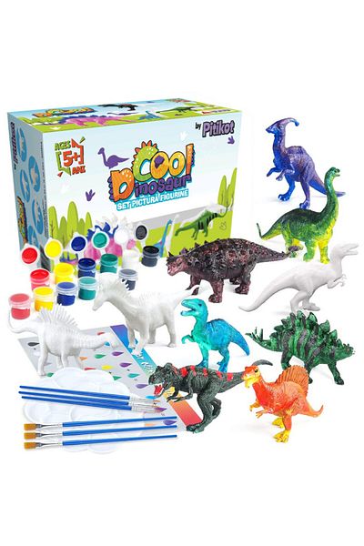 Pitikot Set pictura cu 10 dinozauri de colorat Pitikot®, cu 12 culori, 6 pensule