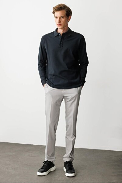 Desen Triko Чоловічий світшот з коміром-поло, димчасто-сірий