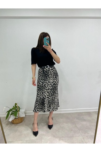 TEKSTİLCİ Leopard Silk Satin Skirt