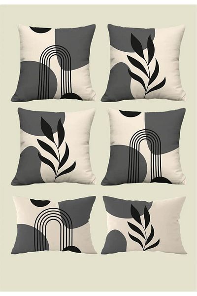 Hayal Dekoratif Bohemian Boho Themed Gray Cream Color Digital Printed Gift Throw Pillow Pillow Case Set 6Pcsboho