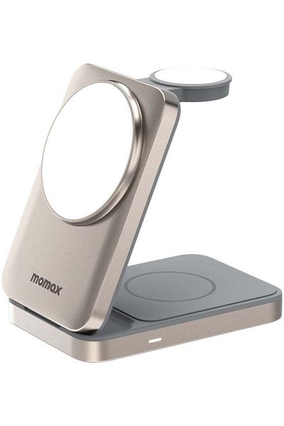 Momax 1-Charge Q.Port Qi2 15W 3-in-1 Magnetic Wireless Charging Stand - Titanium