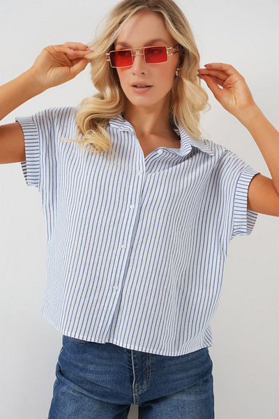 modaserdem Striped Short Sleeve Shirt 20324 - Blue