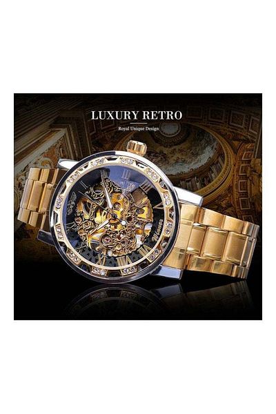 fulina Retro Manual Mechanical Skeleton Watch,with Diamond and Carving Flower Craft,Classic Roman Number