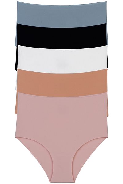 Nicoletta Extra High Waist Laser Cut Women's Panties - Flexible and Non-Marking 5-Piece Polyester Pack Blue