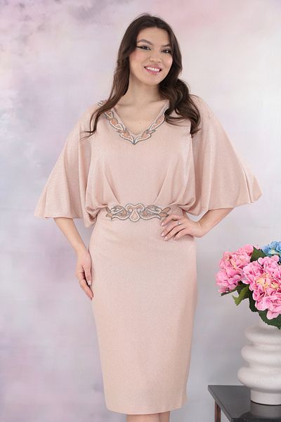 cupper Powder pink occasion dress with rhinestones at the waist and neckline