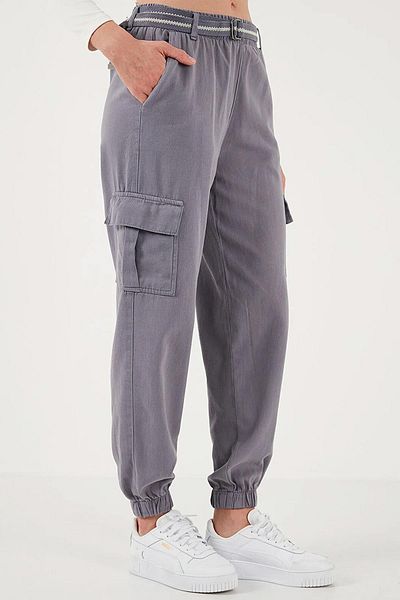 TENA Women's Anthracite Palaska Belted Cargo Pocket Elastic Leg Gabardine Trousers