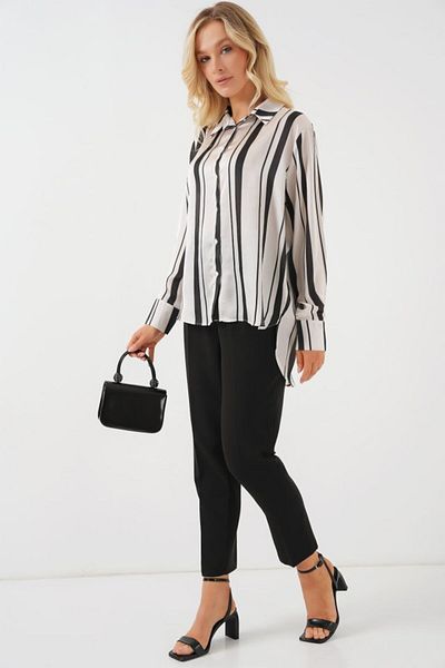 modaserdem Striped Long Satin Shirt 20291 - Black