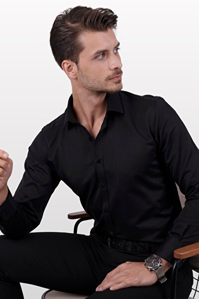 Etikmen Чорний атласний чоловічий гольф з подарунковою коробкою