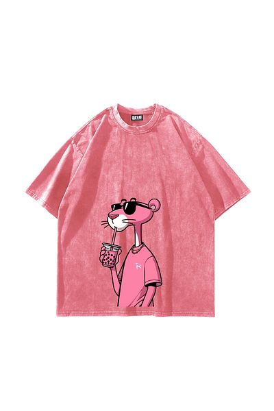 Sekizbiraltı Ροζ Παντελόνι με στάμπα Oversize Unisex Washable Pink Tshirt