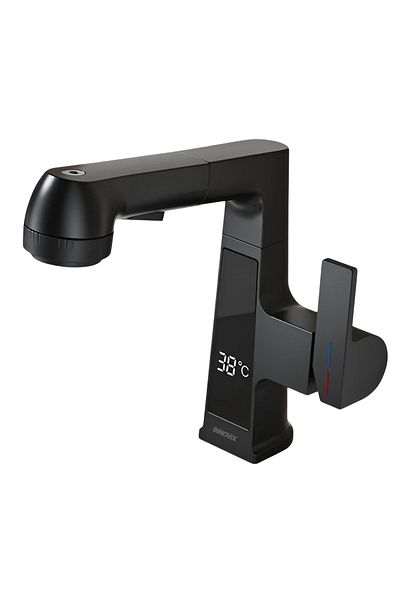OEM INNOVIX LED Basin Faucet – Pull-Out Spray, Swivel Spout, Instant Heating, Modern Matte Black Design