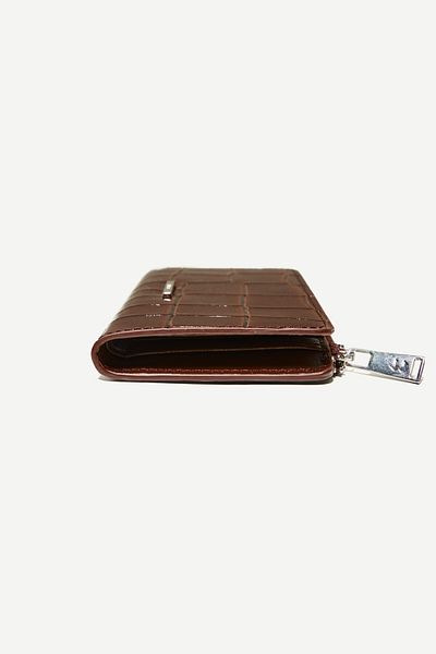Bershka Embossed faux-patent-finish animal print purse