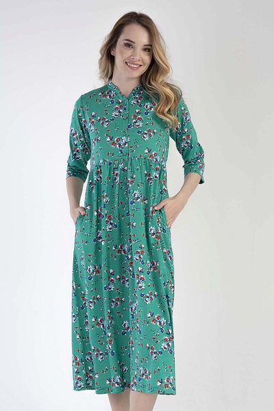 VİENETTA Women's Capri Sleeve Green Dress 100% Cotton C9T0N0O303