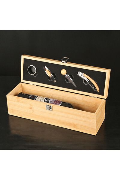 OEM Wooden wine box, for one bottle, 4 accessories included, 36 x 11 x 11.5 cm