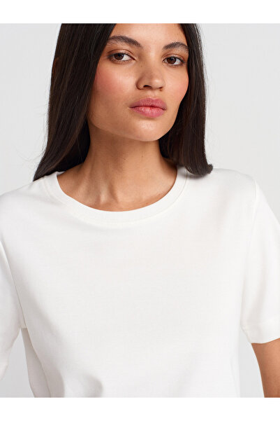 Dilvin 31763 Crew Neck T-Shirt-Ecru