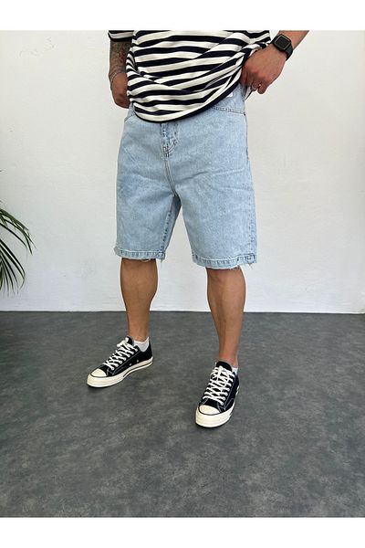 Oliggopol Ανδρικό Ice Blue Premium Baggy Fit Jeans Capri Υψηλής Ποιότητας Τζιν Σορτς