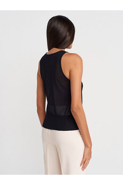 Dilvin 10766 Crew Neck Thin Knitwear Blouse-Black