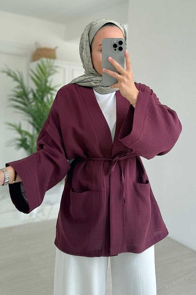 Ka Hijab Muslin Kimono - Plum