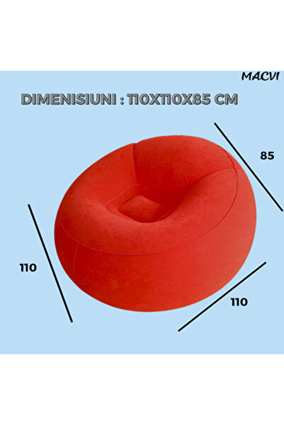 MACVI Macvi® Lazy Bag Inflatable Lounger, pump included, 110x110x85 cm, Portable, Indoor/Outdoor, Red