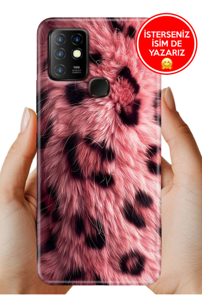 Cekuonline İnfinix Hot 10 Kılıf Desenli İsimli / İsimsiz Silikon Pembe Çitah