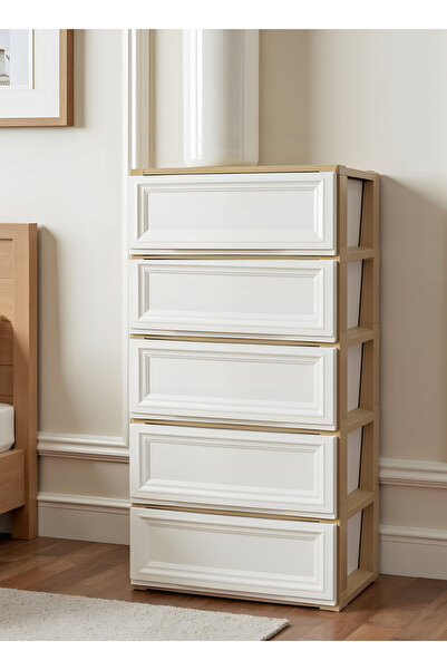 Concept Home خزانة تخزين بلاستيكية ذات أدراج عريضة بسعة 5 طبقات، صندوق تخزين منزلي بلاستيكي، تخزين ألعاب بلاستيكية