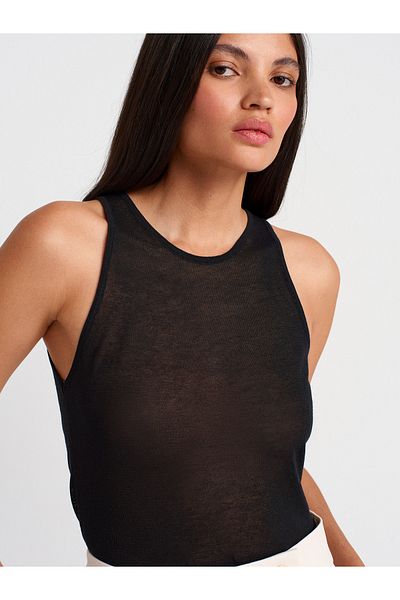 Dilvin 10766 Crew Neck Thin Knitwear Blouse-Black