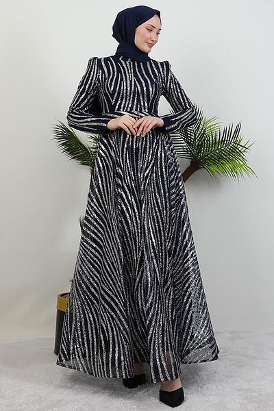 GİYZAMİLA Βραδινό φόρεμα Basra Glitter Navy Blue