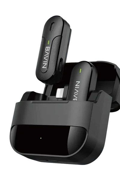 Bavin Dual Wireless Lavalier Microphone for Audio and Video Recording Compatible with iPhone Black