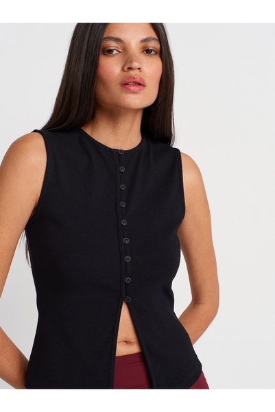 Dilvin 31701 Top fără mâneci cu nasturi - negru