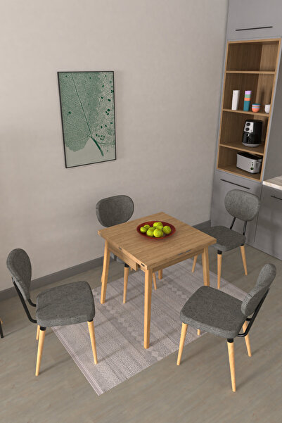 VİLİNZE Deniz Sandalye Avanos Ahşap MDF Kanatlı Mutfak Masası Takımı - 70x70+...