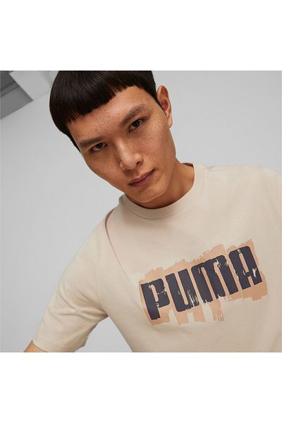 Puma Mens Graphics Wording T-Shirt - Beige
