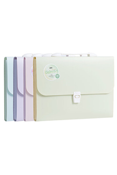 Deli Servietă din plastic cu mâner, 7 compartimente, culori macaron, Deli