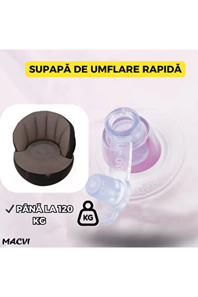 MACVI Scaun gonflabil confortabil cu pompa inclusa, 85x70 cm, ideal pentru interior si exterior, Gri