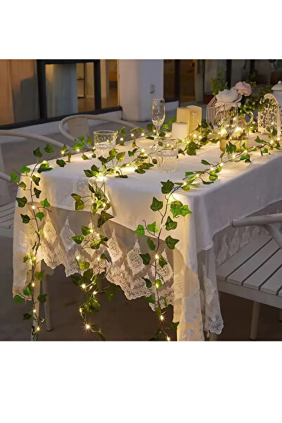 Gazanya 5 Metre Pilli Gün Işığı Led Işıklı Yapay Sarmaşık – 460 Cm Dekoratif Yeşil Yapraklı Peri Led Süsleme